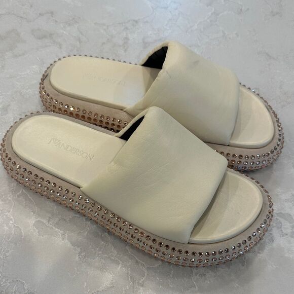 JW Anderson Cream Embellished Slide Sandals - Picture 2 of 4
